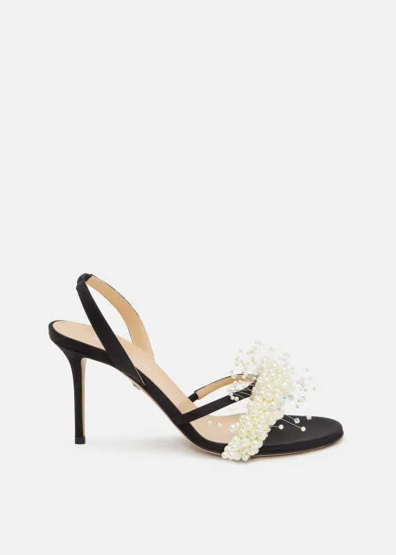 Floating Pearl Satin Sandals Black And White made by MACH & MACH