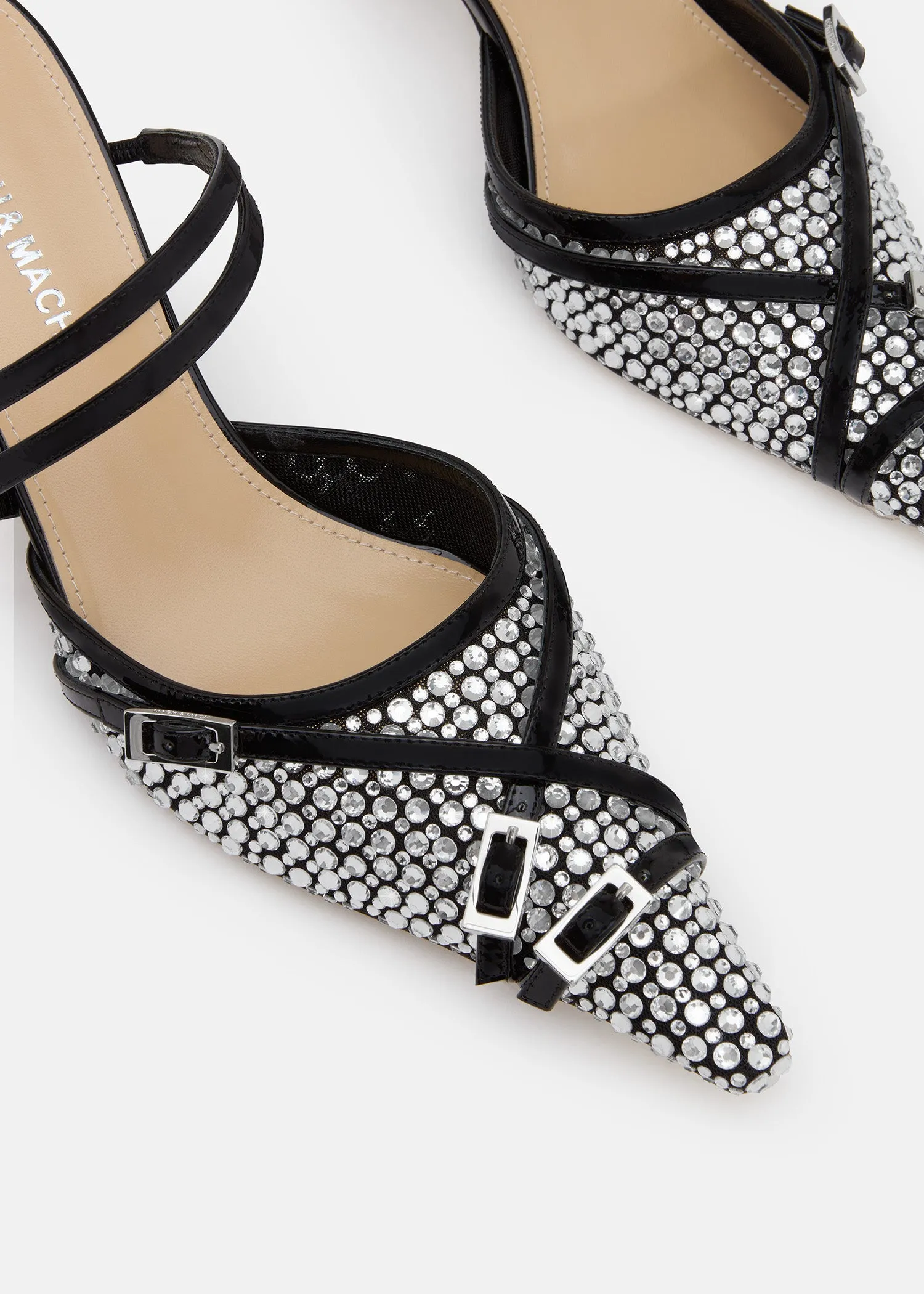 Crystal Net Black Mules With Straps sold by MACH & MACH product image thumbnail 5