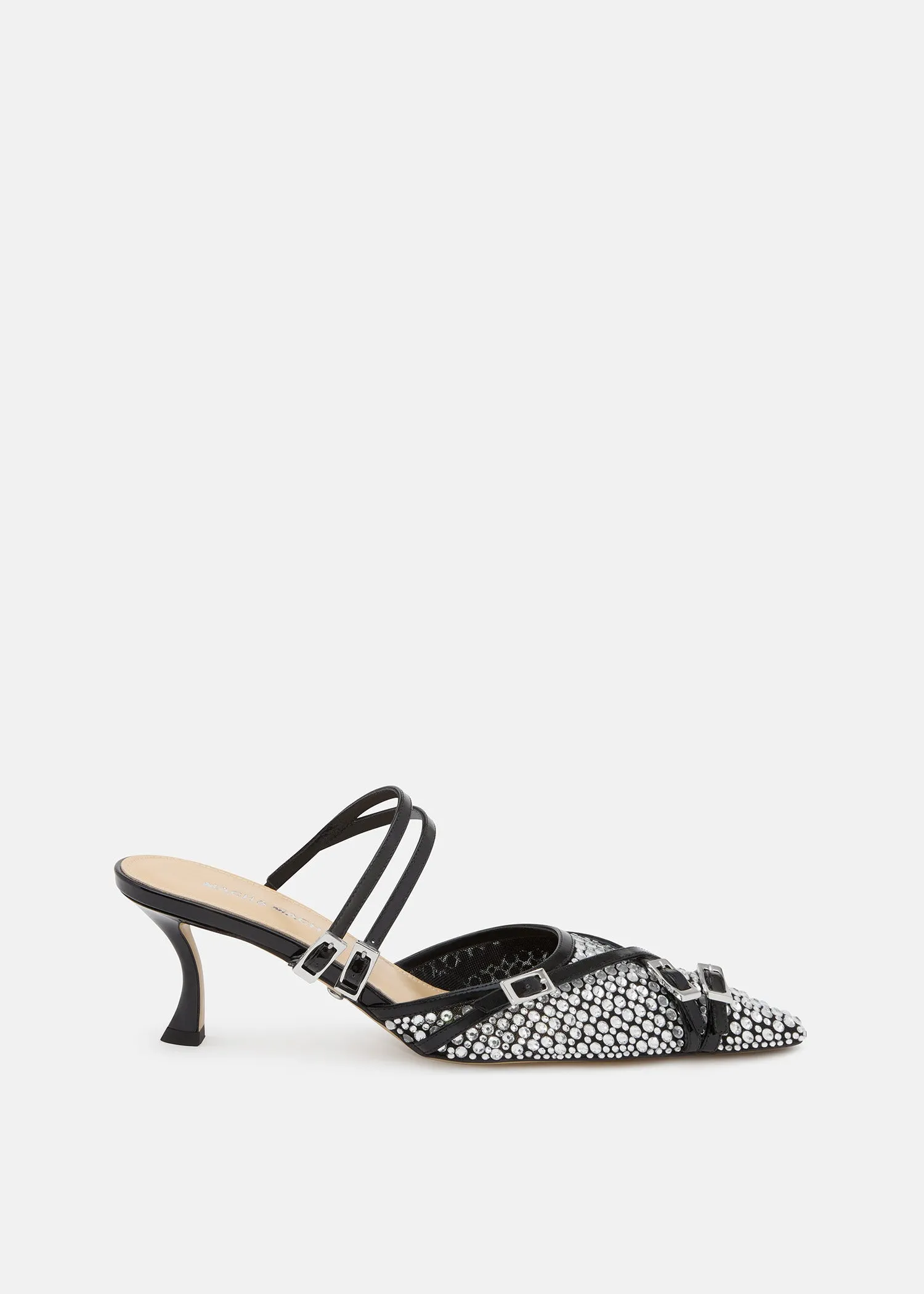 Crystal Net Black Mules With Straps sold by MACH & MACH