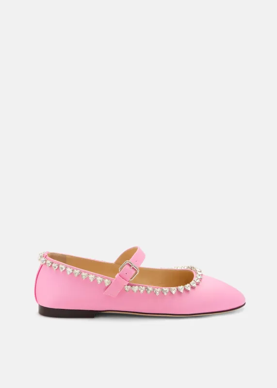 Audrey Pink Satin Round Toe Ballerina made by MACH & MACH