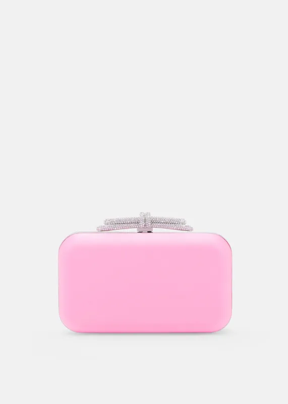 DOUBLE BOW PINK SATIN CLUTCH SMALL made by MACH & MACH
