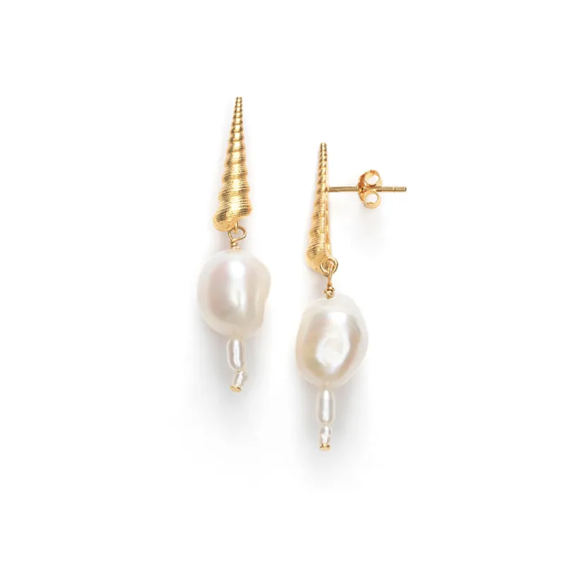 Turret Shell Baroque Pearl Earrings sold by Anni Lu