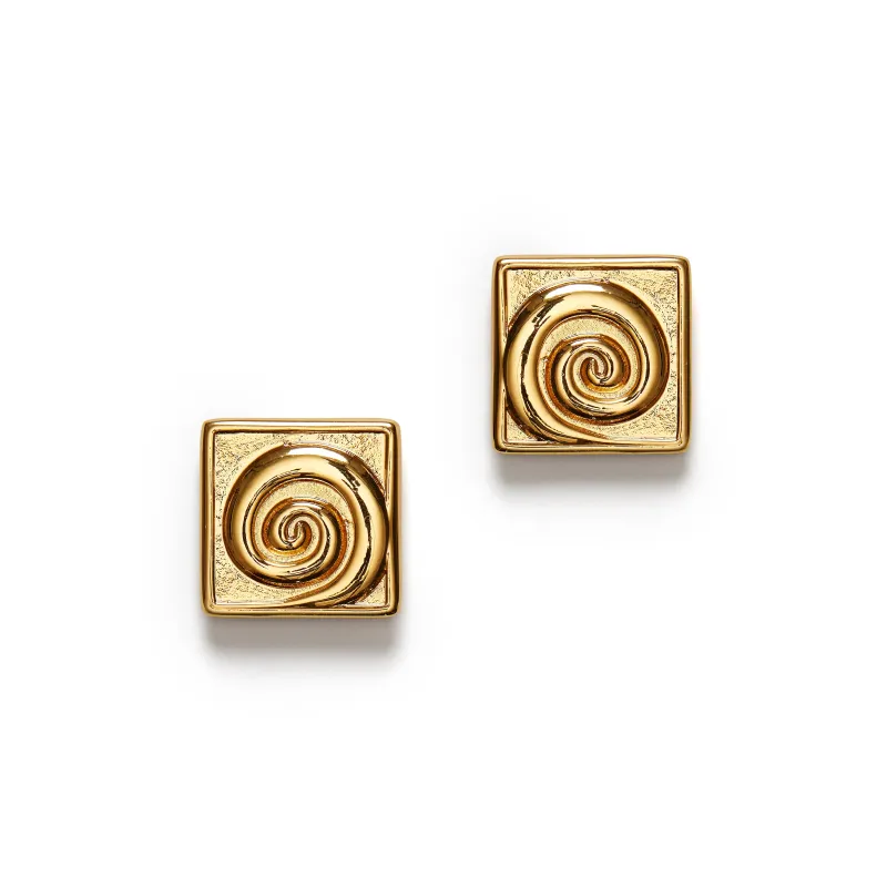 Swirly Square Earring - Gold made by Anni Lu
