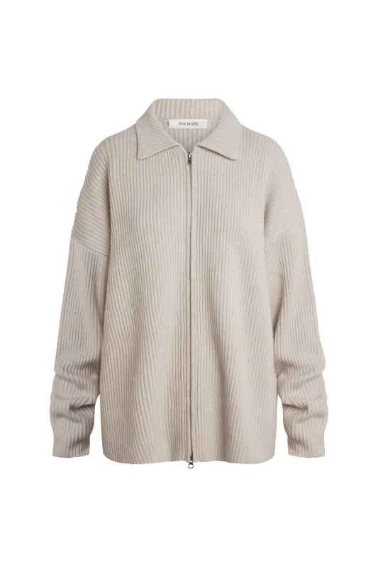 Cashmere Collared Zip Up made by Aya Muse