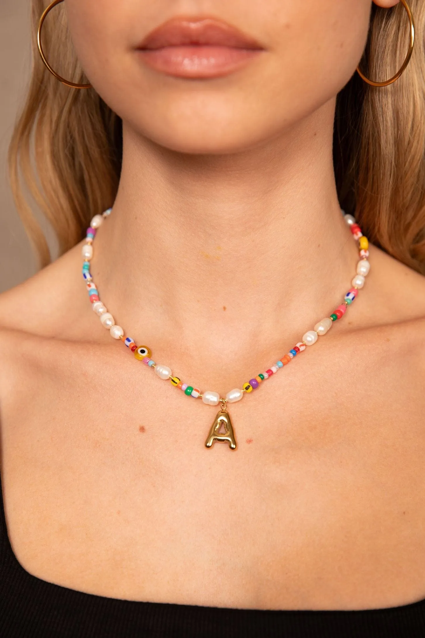 Beaded Pearl Bubble Initial Necklace sold by Petit Moments product image thumbnail 2