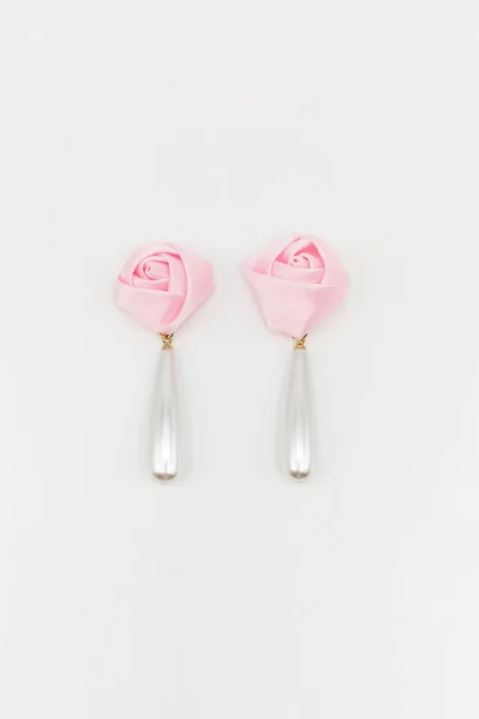 Rosette Pearl Pendant Earring made by Petit Moments