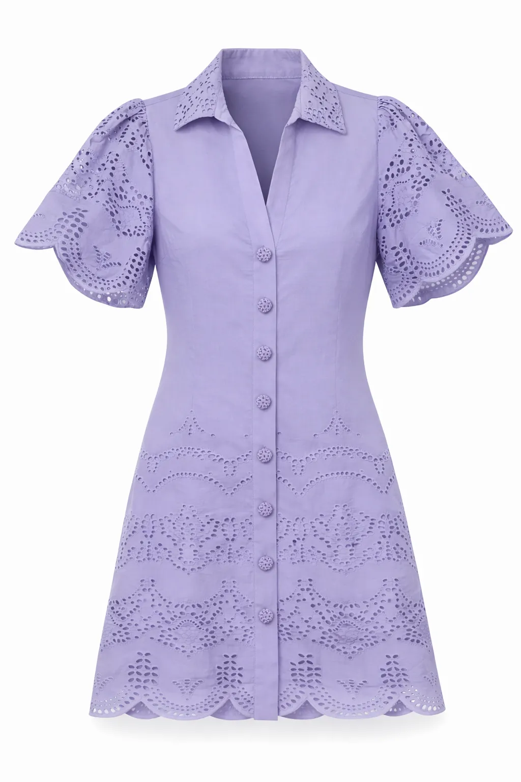 Poppy Lilac Eyelet Mini Dress sold by Anna Cate