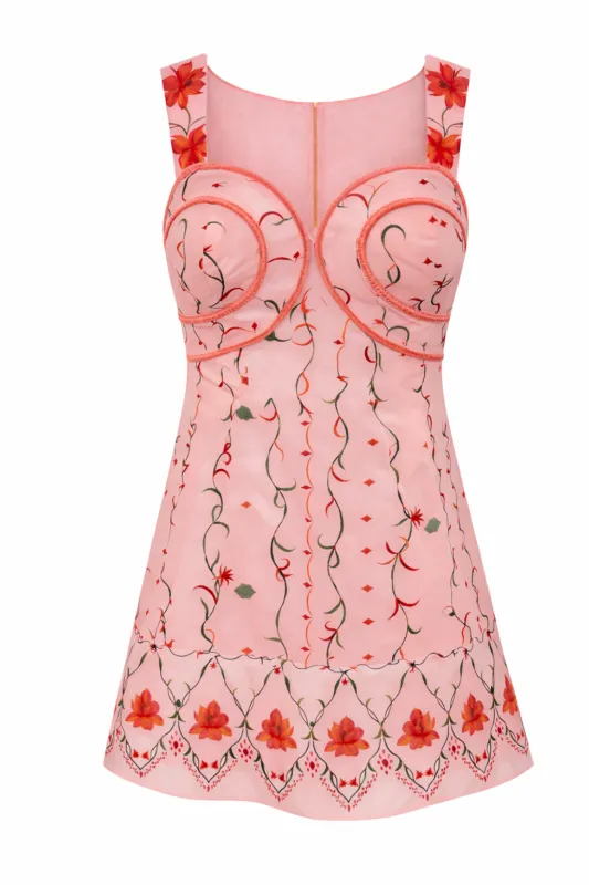 Callie Pink Petal Floral Mini Dress made by Anna Cate