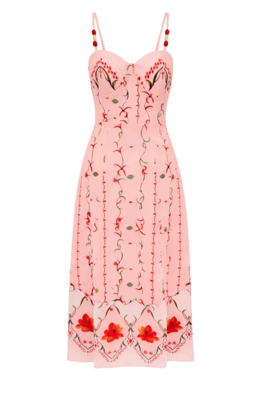 Junie Pink Petal Floral Midi Dress made by Anna Cate