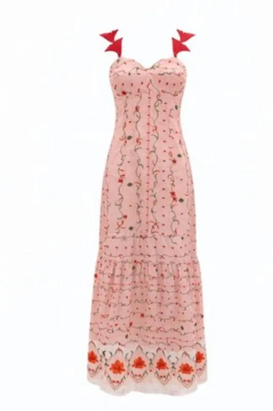 Zoe Pink Petal Floral Midi Dress made by Anna Cate