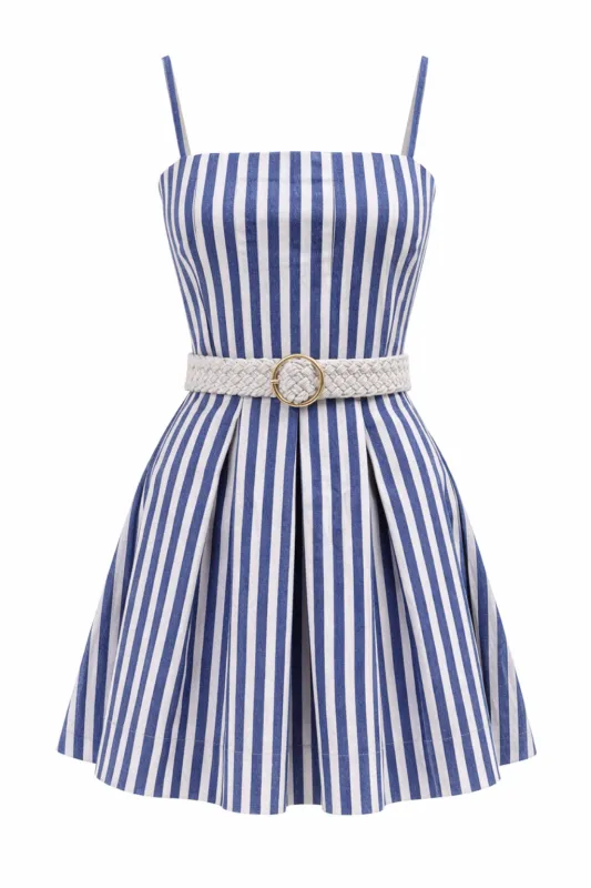 Megan Coastal Blue Stripe Mini Dress made by Anna Cate