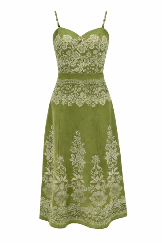 Junie Green Ivory Lace Floral Midi Dress made by Anna Cate