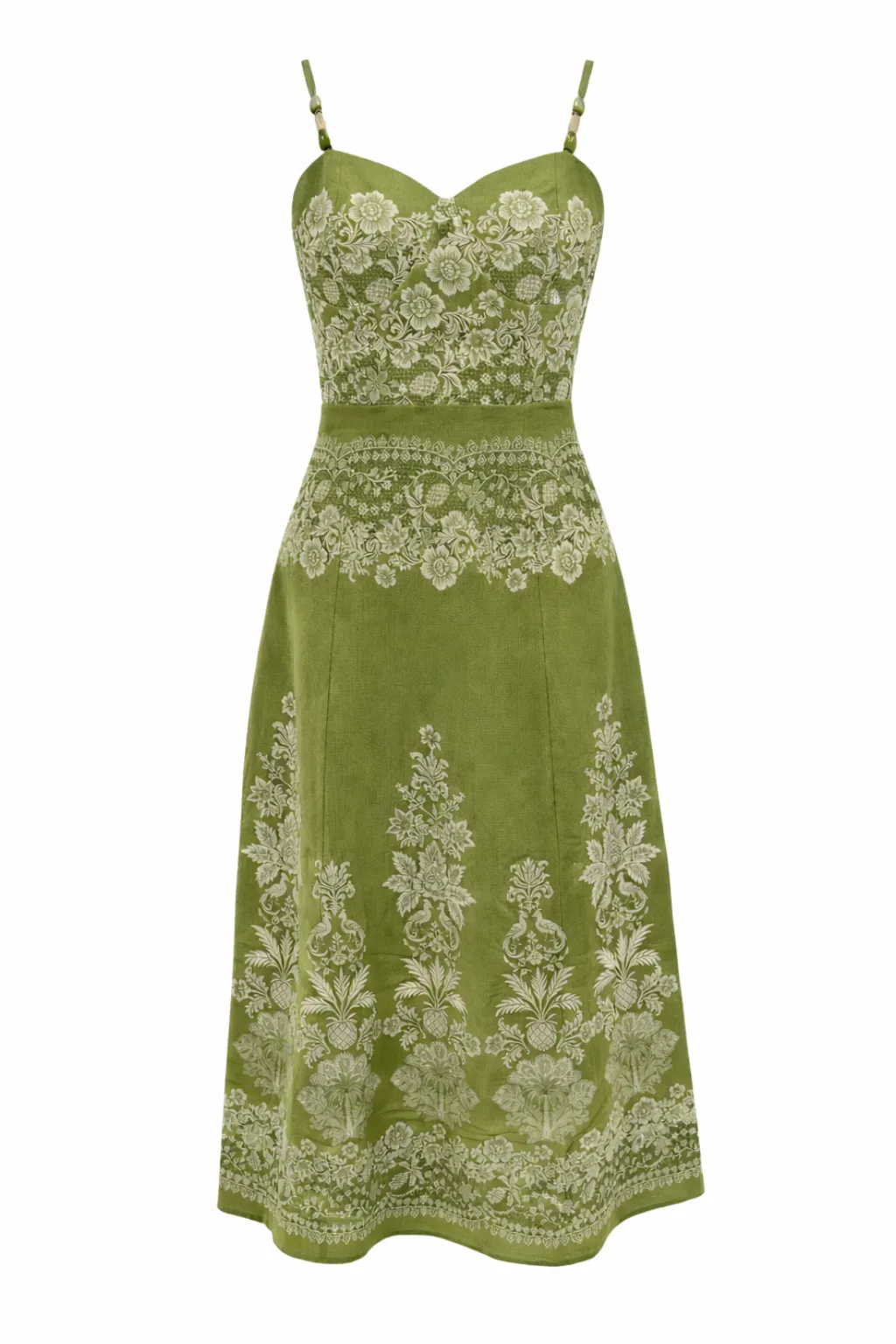 Junie Green Ivory Lace Floral Midi Dress sold by Anna Cate