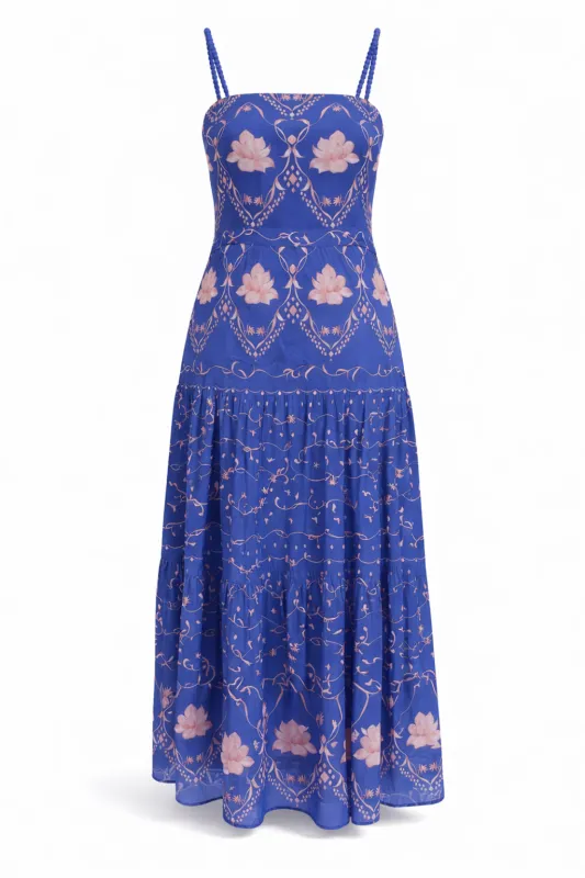 Asher Sea Petal Blue Floral Midi Dress made by Anna Cate