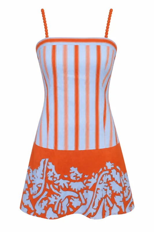 Lillie Coral Vine Stripe Mini Dress made by Anna Cate