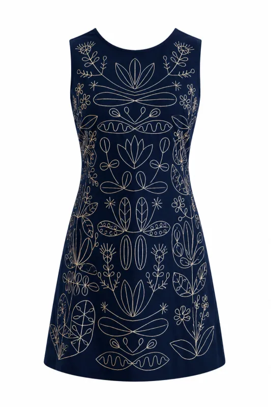 Luna Navy Embroidery Mini Dress made by Anna Cate