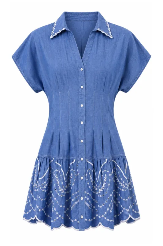 Kyle Denim Pearl Mini Dress made by Anna Cate