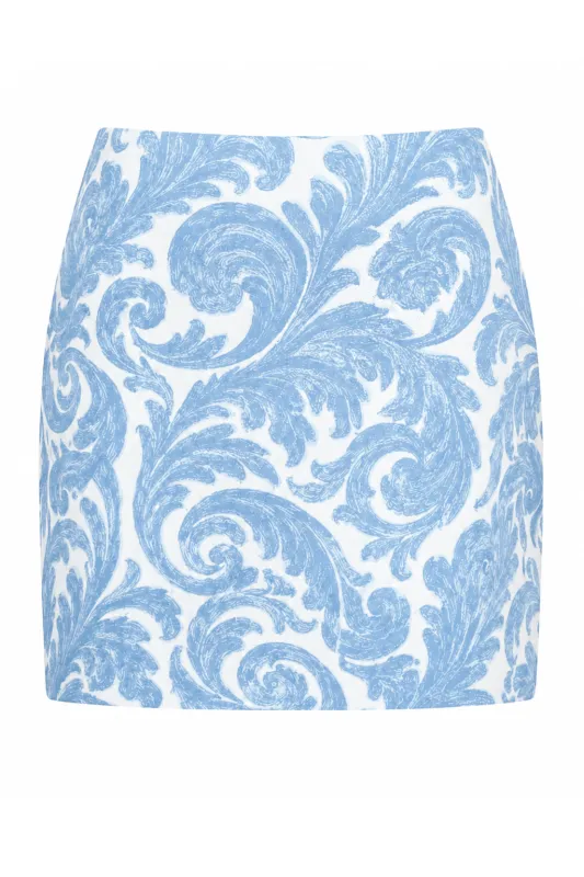 Blaire Powder Blue Paisley Mini Skirt made by Anna Cate