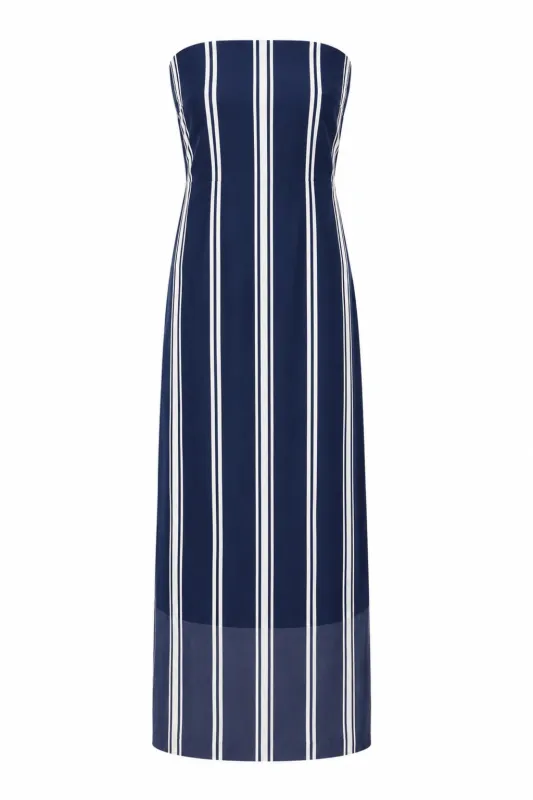 Stella Navy Stripe Strapless Midi Dress made by Anna Cate