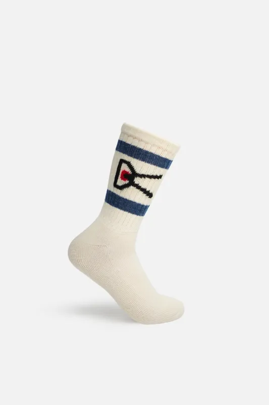 USA Cotton Socks, Cream & Indigo Stripe made by American Trench