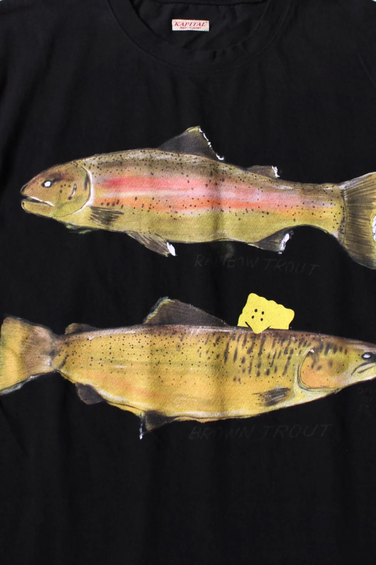 20/- Jersey Crew T (Two Trouts PECKISH RAINBOWY) - Black sold by Canoe Club product image thumbnail 2