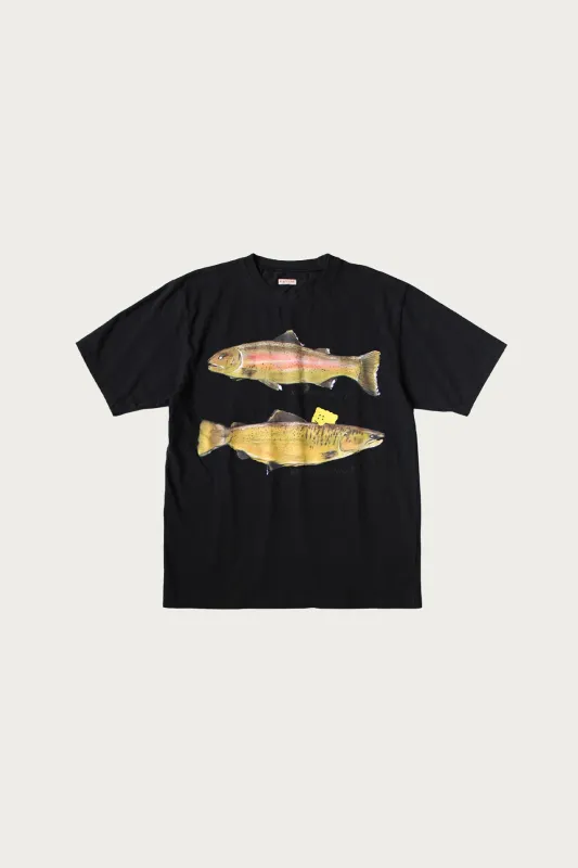 20/- Jersey Crew T (Two Trouts PECKISH RAINBOWY) - Black made by Kapital