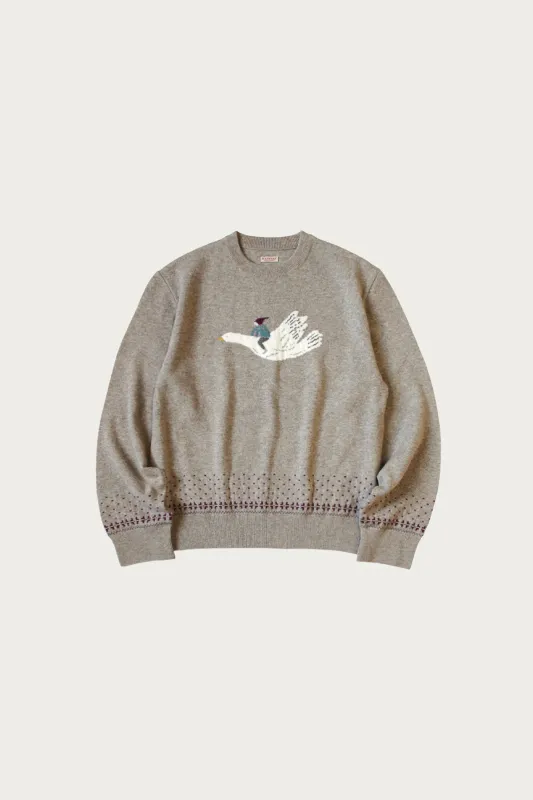 12G Wool Crew Neck Sweater (FLY GOOSE) - Beige made by Kapital