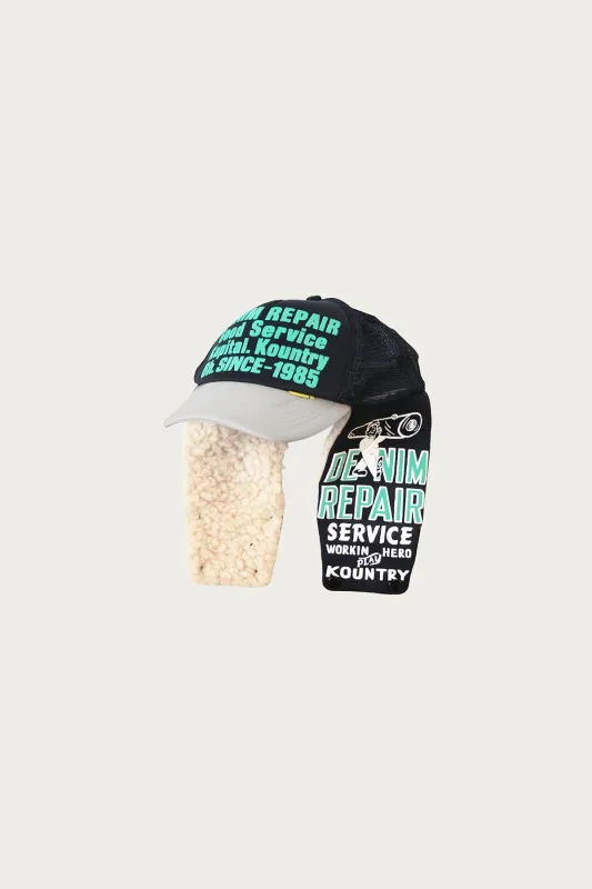 DENIM REPAIR SERVICE LUMBER Trucker Cap - Black/Grey made by Kapital