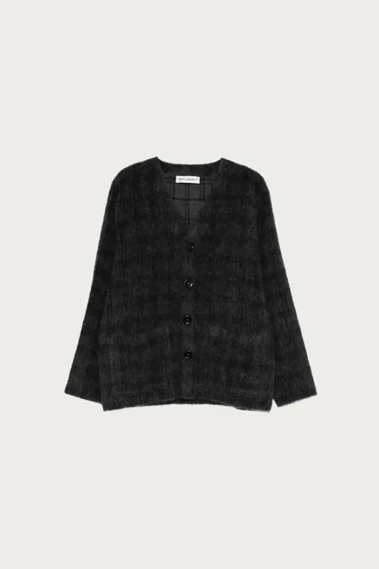 Cardigan - Fuzzed Plum Check Hairy Wool sold by Canoe Club