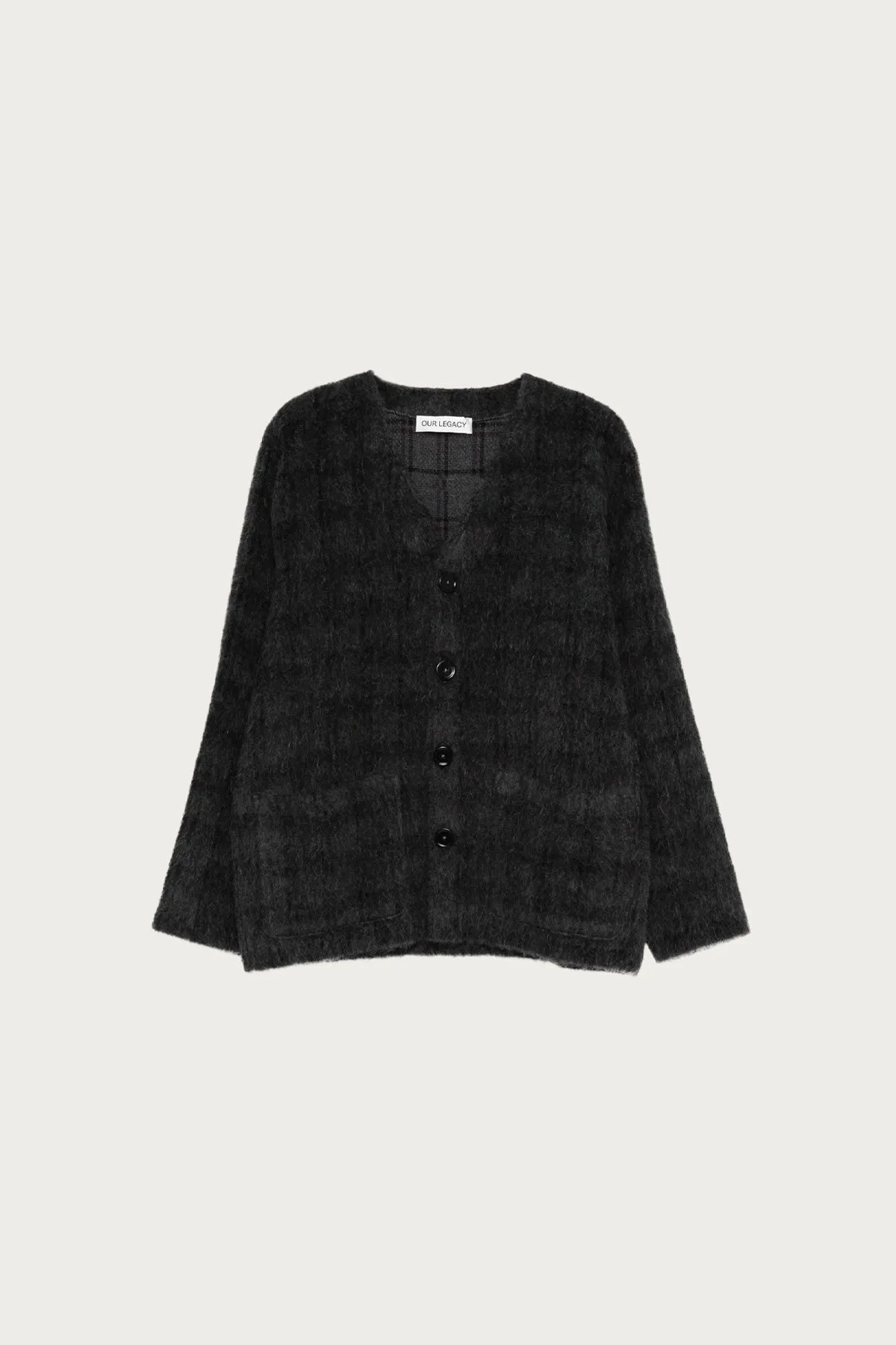 Cardigan - Fuzzed Plum Check Hairy Wool sold by Canoe Club