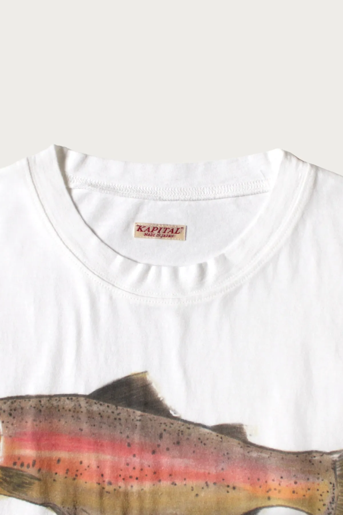 20/- Jersey Crew T (Two Trouts PECKISH RAINBOWY) - White sold by Canoe Club product image thumbnail 2