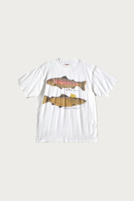 20/- Jersey Crew T (Two Trouts PECKISH RAINBOWY) - White made by Kapital