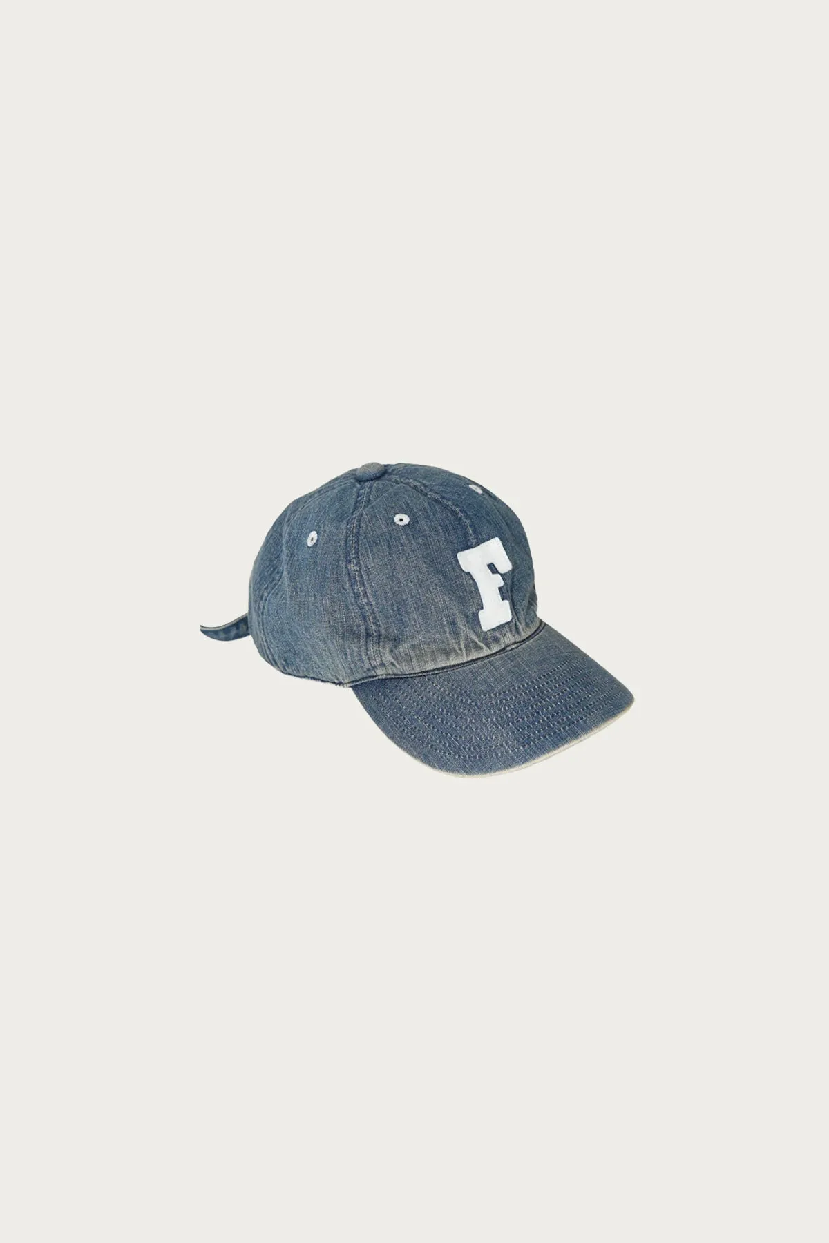 6 Panel Denim Baseball Cap "F" Patch - Indigo Blue Vintage Wash sold by Canoe Club