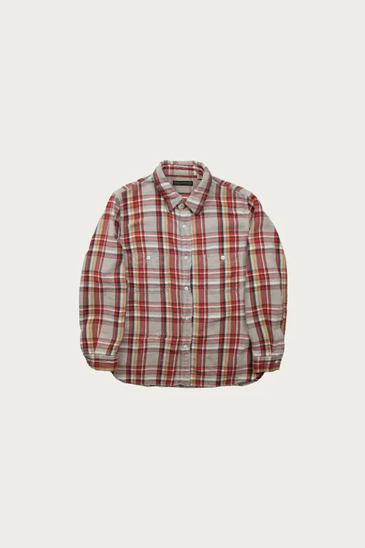 Original Cotton Check Flannel Work Shirt Fade & Damage - Gray x Red (Hand Wash) sold by Canoe Club