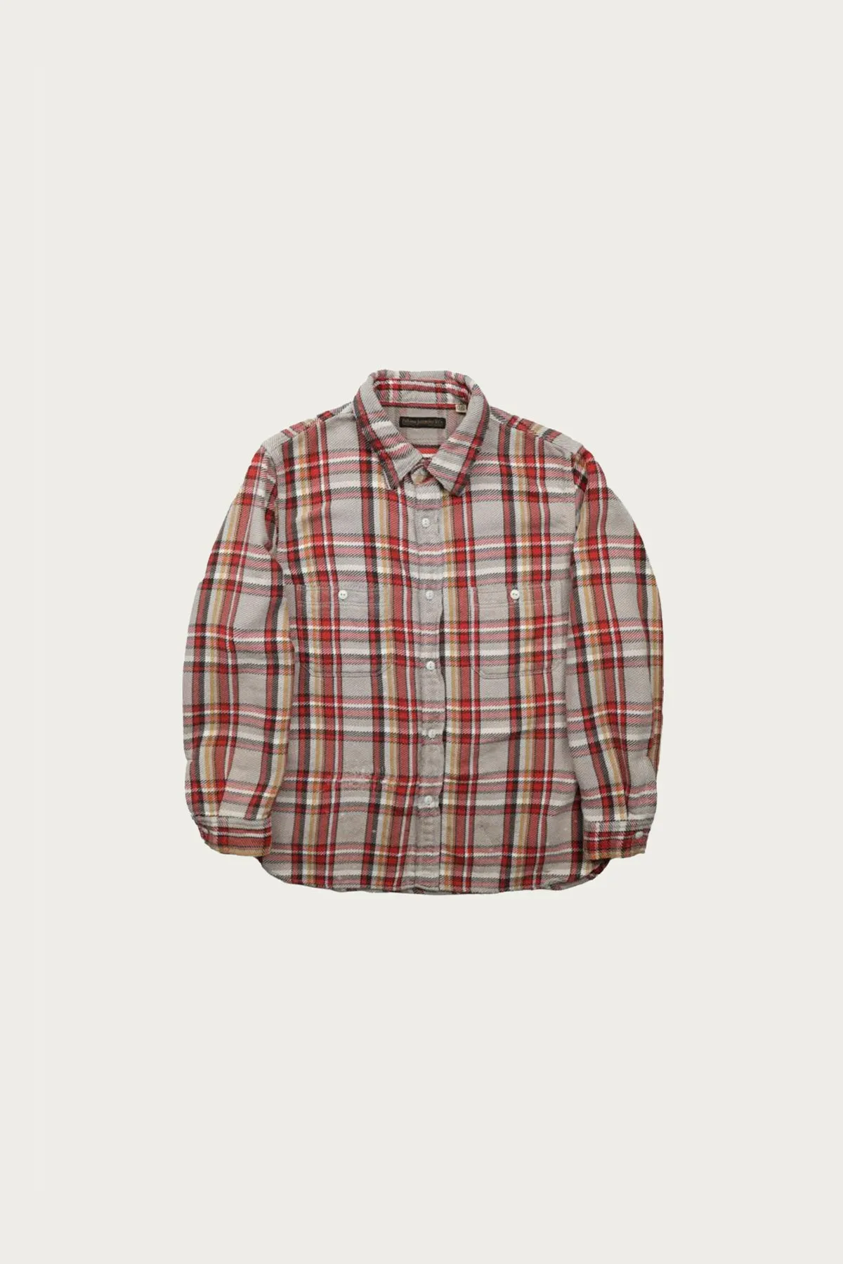 Original Cotton Check Flannel Work Shirt Fade & Damage - Gray x Red (Hand Wash) sold by Canoe Club