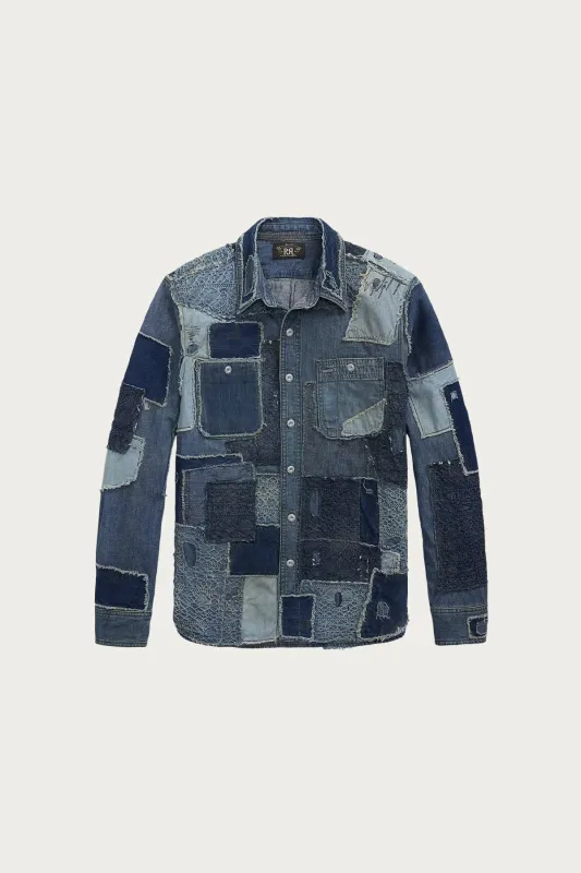 Denim Patchwork Shirt - Indigo Blue sold by Canoe Club