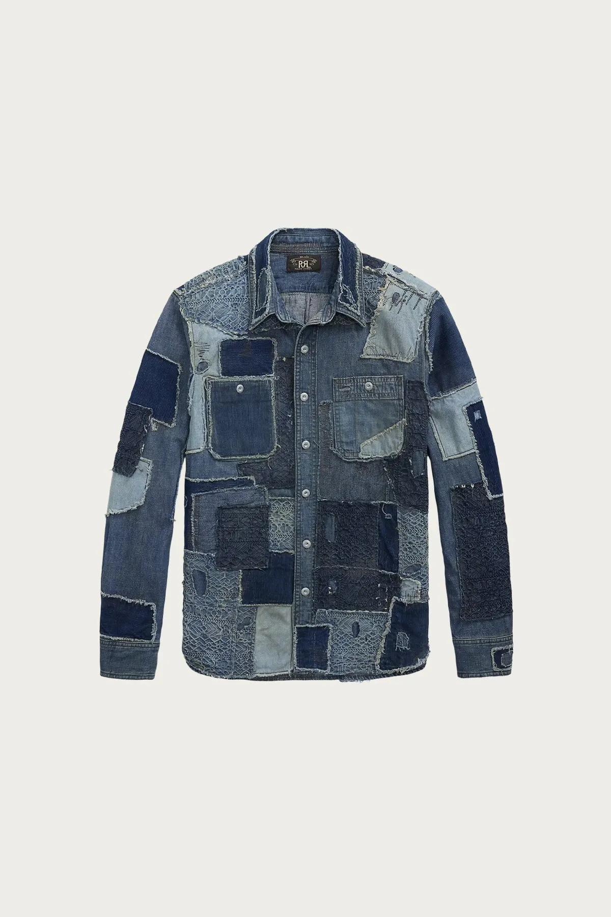 Denim Patchwork Shirt - Indigo Blue sold by Canoe Club