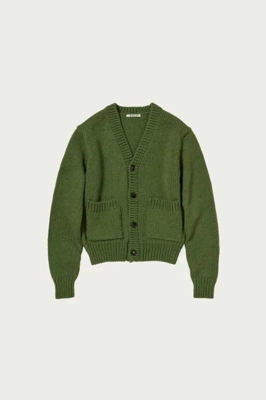 Wool Cashmere Felted Knit Cardigan - Olive made by Auralee