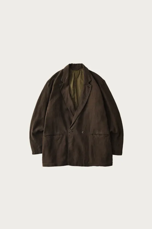 Linen Double Breasted Jacket - Dark Khaki sold by Canoe Club