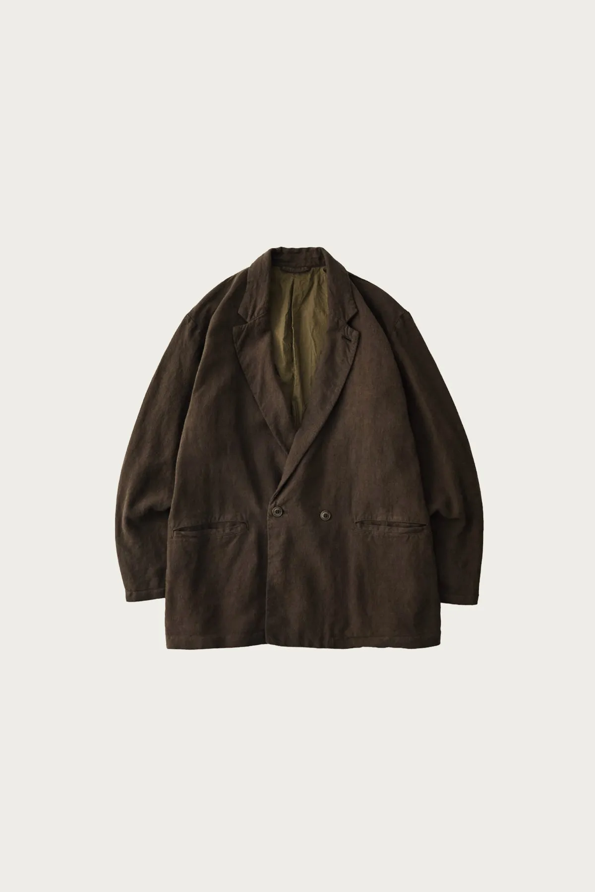 Linen Double Breasted Jacket - Dark Khaki sold by Canoe Club