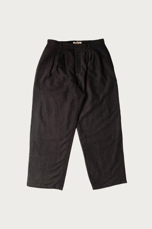 Triple Pleated Pant - Charcoal Wool Yak Linen Twill sold by Canoe Club