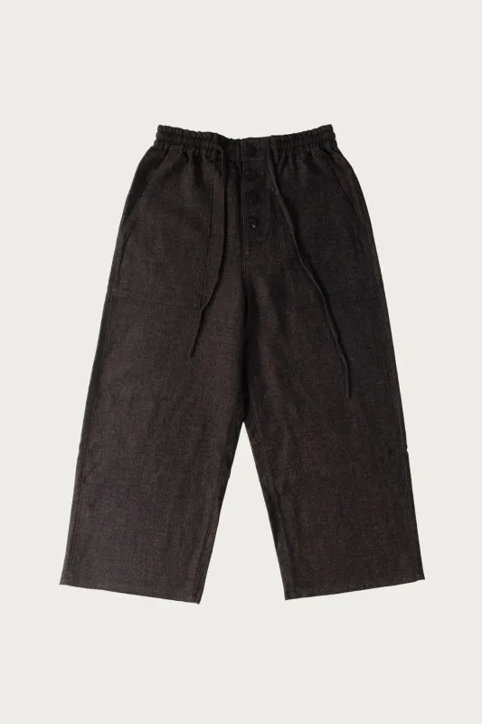 Cropped Drawstring Pants - Charcoal Wool Yak Linen Twill made by Canoe Club