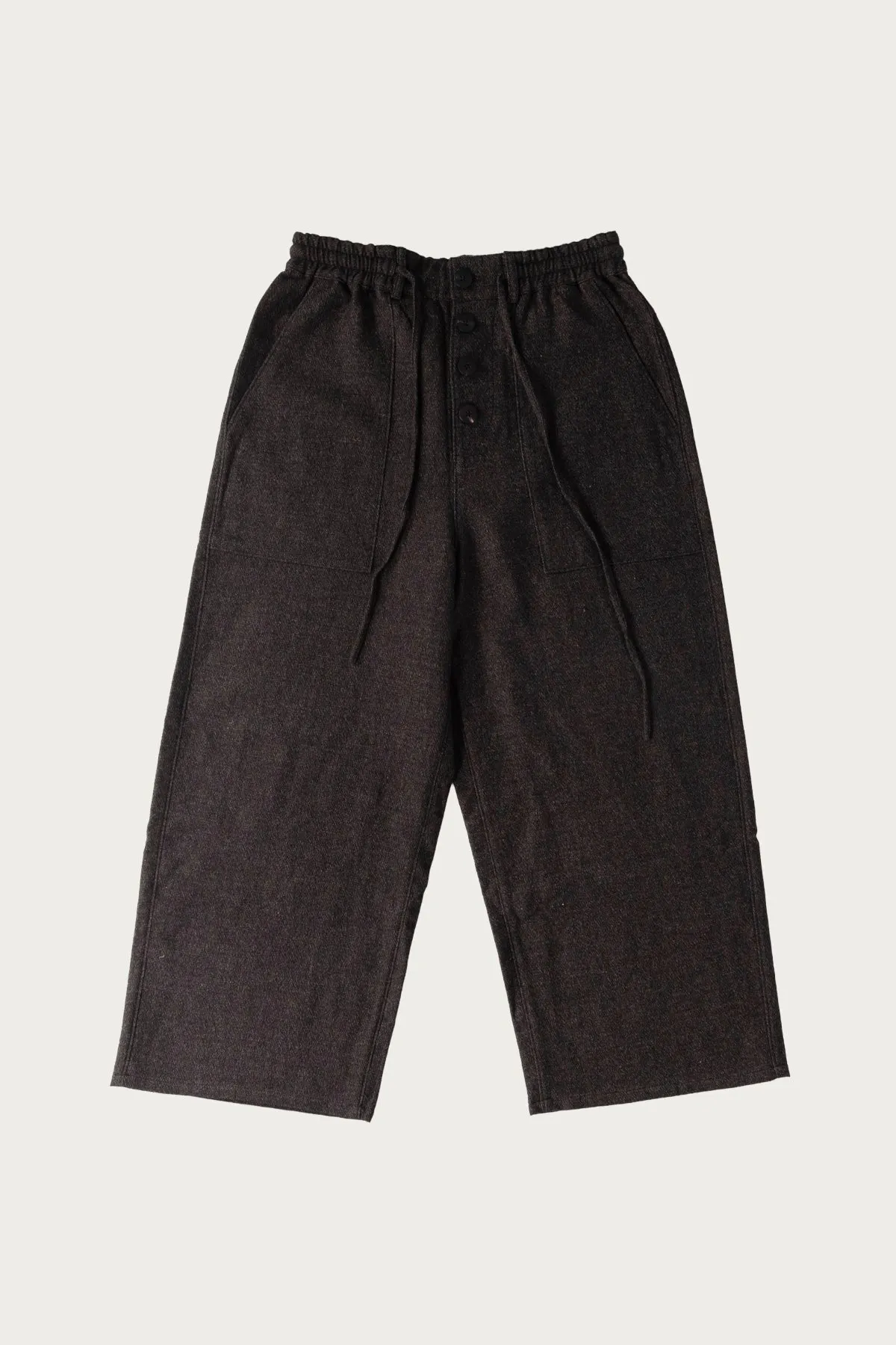 Cropped Drawstring Pants - Charcoal Wool Yak Linen Twill sold by Canoe Club