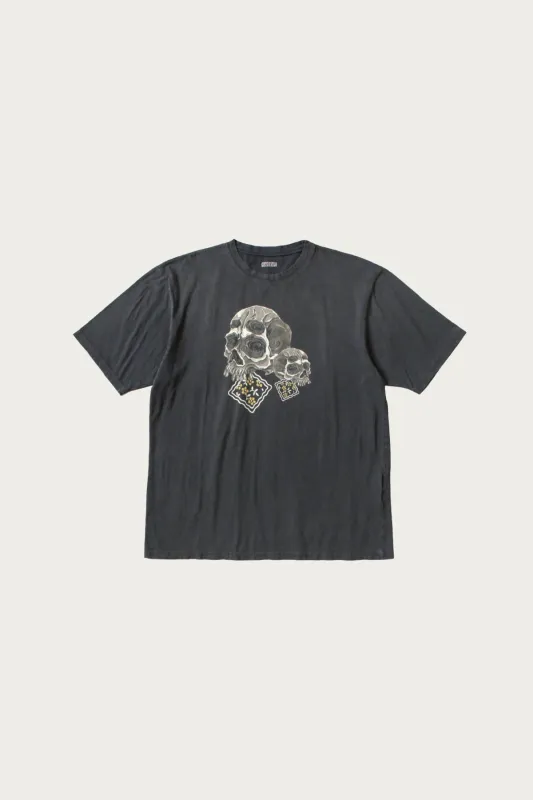 20/-Jersey Crew T (PECKISH Rain Skull) - Black made by Kapital