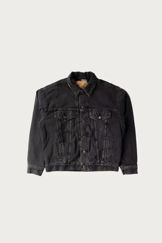 Organic Cotton Flannel Check Lining Black Denim Jacket - Black Denim Stone made by orSlow