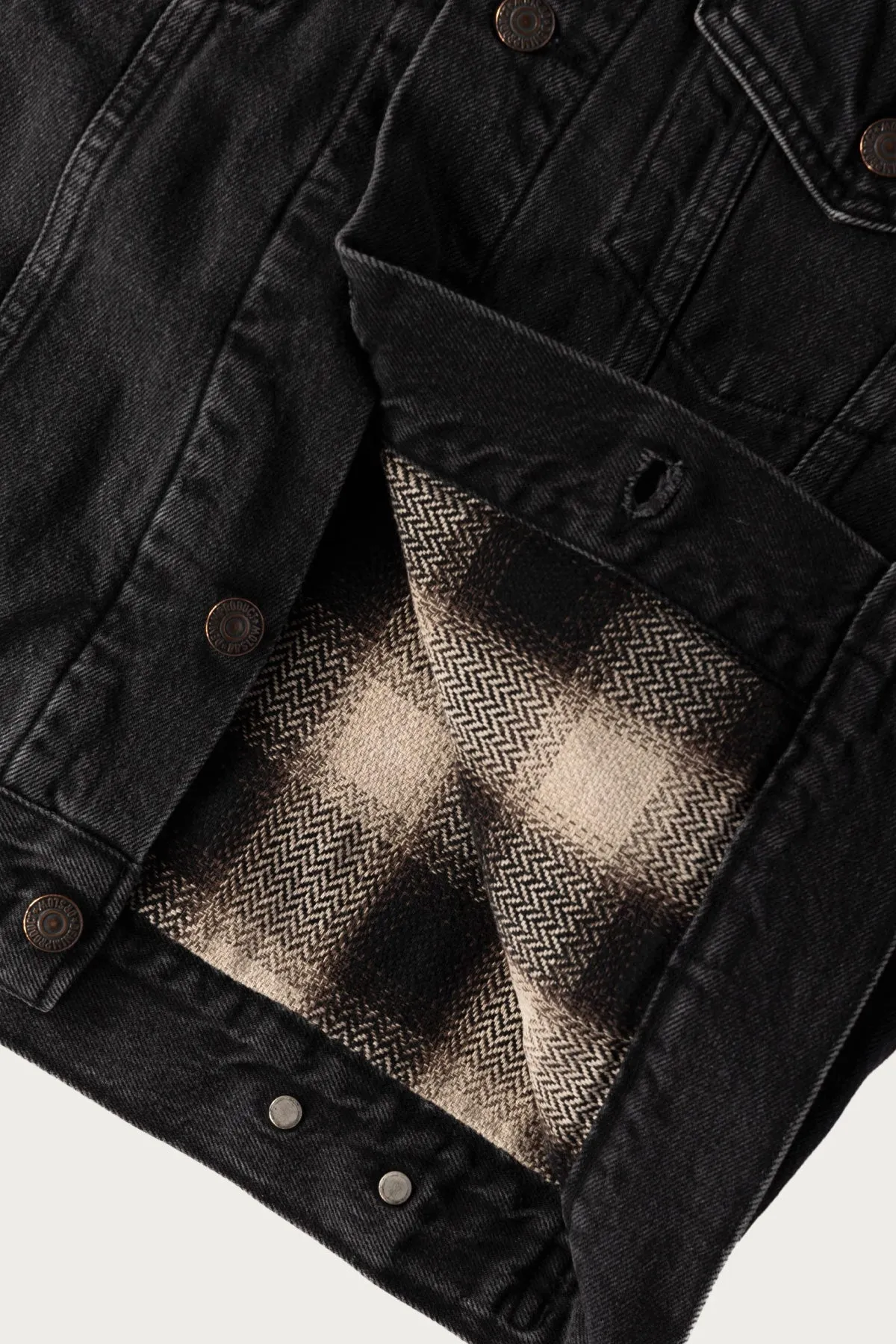 Organic Cotton Flannel Check Lining Black Denim Jacket - Black Denim Stone sold by Canoe Club product image thumbnail 3