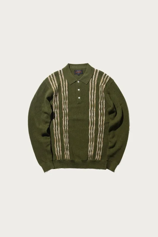 Knit Polo Born Stripe 14G - Olive sold by Canoe Club