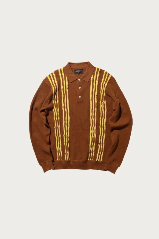 Knit Polo Born Stripe 14G - Brown sold by Canoe Club