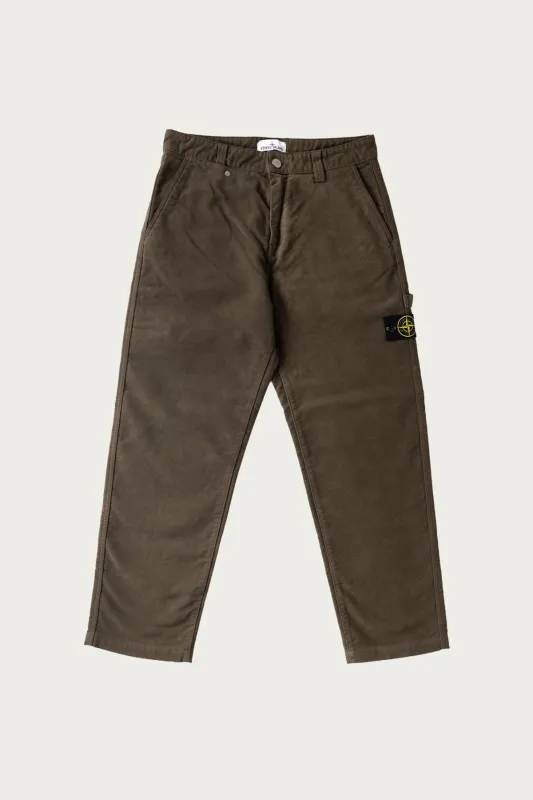Loose Fit Cotton-Moleksin-TC Trousers - Olive sold by Canoe Club