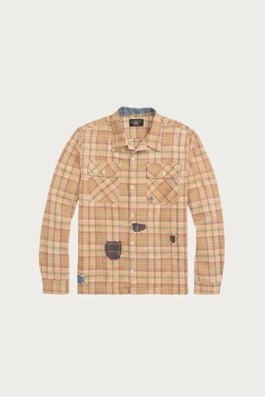 Repaired Plaid Twill Camp Shirt - Orange/Multi sold by Canoe Club